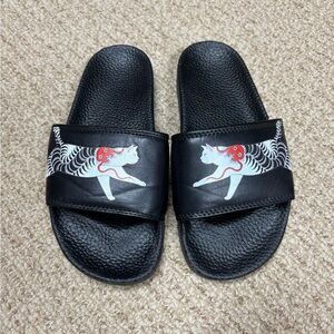 Black Slide Sandals with Cat Design